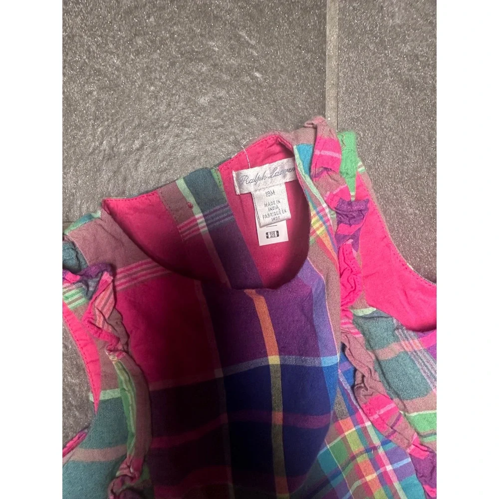 Ralph Lauren Polo Baby Girl Plaid Ruffle Sleeveless Dress Multi-Color 18M